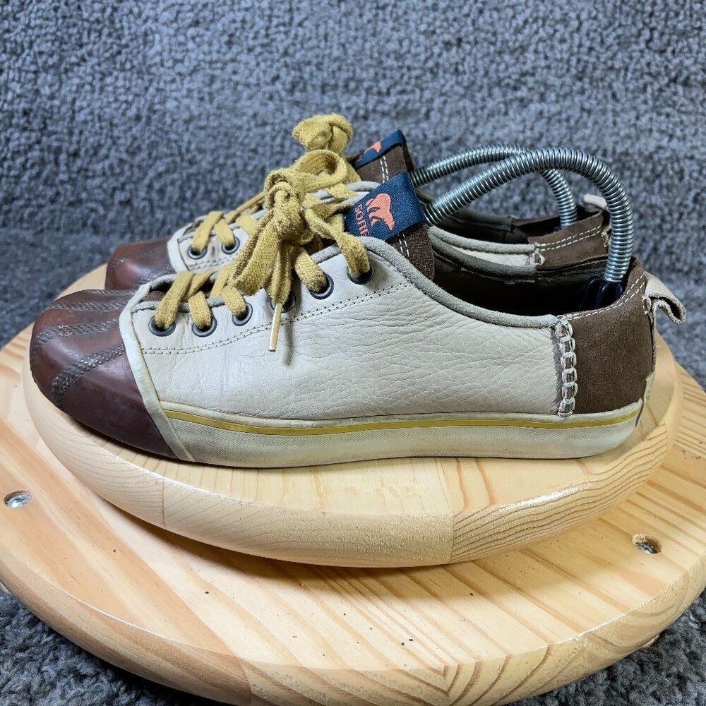 Sorel Shoes Sentry Sneaker Womens Size 9.5 Leather Beige Brown Low Top Casual